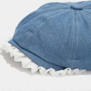 Gorro de Mezclilla Retro de Moda Coreana 2024, Gorra Newsboy con Borde Blanco Ondulado para Mujer - Product Image 4