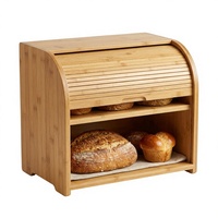 Caja de pan de bambú con tapa enrollable y estante superior sellado de 40 cm para encimera, estilo rústico, nueva.