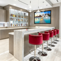 Magnifique comptoir de bar mobile à LED en pierre artificielle prêt à l'emploi pour restaurant
