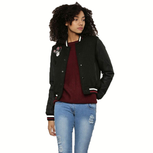 Veste de baseball vintage noire pour femme, style universitaire, broderie personnalisée, prix bas, bonne affaire - Product Image 1