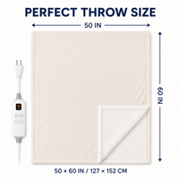 Plaid chauffant lavable en flanelle et sherpa blanc crème, 50x60 pouces, doux et moelleux, avec arrêt automatique FCC pour l'hiver