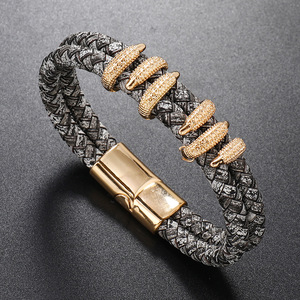 <span class=keywords><strong>Bracciale</strong></span> in Pelle da Uomo <span class=keywords><strong>con</strong></span> Chiusura Magnetica e Artigli di Diamante, Intrecciato a Mano - Product Image 4