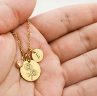 스테인레스 스틸 두 조각 작은 큰 라운드 펜던트 목걸이 변색 무료 탄생석 할머니 선물 나나 펜던트 목걸이