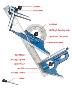 Thước Đo Inch/Hệ Mét Bằng Thép Không Gỉ 300Mm Thước Đo Góc Điều Chỉnh Được Bộ Vuông Kết Hợp 4 Chiếc - Product Image 5
