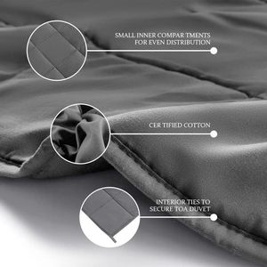 Couverture lestée gris foncé 15 lb, couette thérapeutique, utilisation printemps-automne, lavable en machine, couleur unie, garnissage en granulés de plastique - Product Image 4