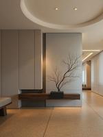 Console d'entrée nordique aux tons naturels avec rangement fermé pour une utilisation moderne dans l'entrée de la maison et comme séparateur de salon