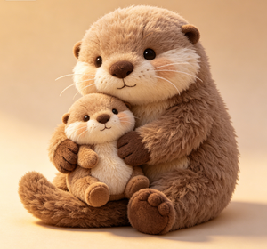Peluche Personalizado de Madre y Cachorro de <span class=keywords><strong>Nutria</strong></span> Abrazándose, Muñeco de Compañía para Dormir para Niños, Relleno de Algodón PP, Animal de Peluche Educativo y Suave - Product Image 1
