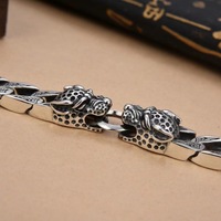 Personnalisé Mode Plaqué Argent Dominateur Double Tête de Léopard Bracelet Tricoté à la Main Bracelet pour Homme en Argent Thaïlandais