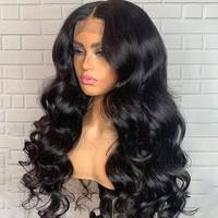 Perruques Body Wave en Cheveux Humains Brésiliens, Full Lace HD Sans Colle, Pré-Pluckées avec Baby Hair, 36 Pouces de Long, Noir Naturel pour Femmes, Usage Quotidien