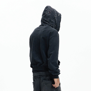 Sweat à capuche zippé pour homme, style streetwear hip-hop, effet vieilli, avec strass perlés, motif imprimé ODM, collection automne, personnalisable avec logo - Product Image 3