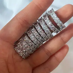 iced out bling women finger jewelry silver plated square diamond cz eternity engagement band women ring