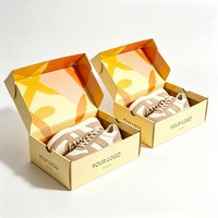 Boîte d'expédition pliable en carton ondulé noir avec impression double face, design personnalisé, emballage d'expédition en gros pour chaussures, vêtements, t-shirts