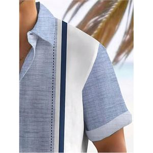 FOXA Men's Striped Color Blocked Button <b>Down</b> Short Sleeve Collared Casual Adult Vacation Shirts - Product Image 2
