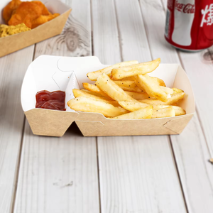 JIEHUI Plateau de bateau en papier kraft de haute qualité à 2 compartiments pour les plats frits à emporter avec récipients de restauration rapide imprimés - Product Image 3