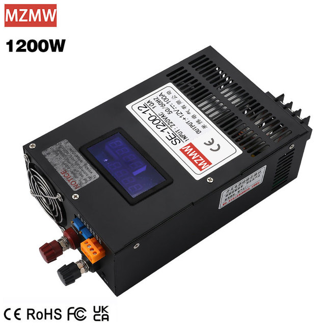 MZMW 1200W 0-12V 24V 36V 48V-150V 220V Beach CCTV Industrial SMPS Digital Display Adjustable CC/CV AC DC Switching Power Supply