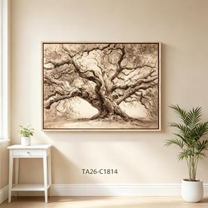 Set di 2 Stampe su Tela con Schizzi di Alberi di Quercia Vintage in Tonalità Seppia, Decorazione Rustica per Casa di Campagna, Quadri Incorniciati - Product Image 2