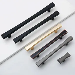 Modern minimalist drawer cabinet door handle, zinc alloy black door handle