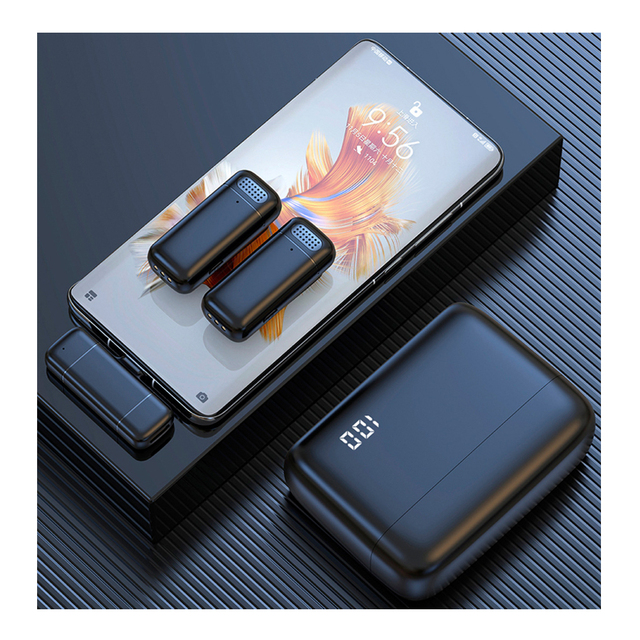K13 Power Display Lapel Clip New Dual Mic with Charging Station for Type c Wireless Microphone for Cell Phone