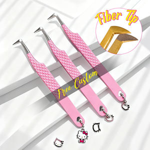 Pinzette Professionali per Extension Ciglia con Punta in Fibra, Logo Personalizzato Gratuito, Etichetta Privata, Pinzette Dritte per Innesto Ciglia Volume - Product Image 1