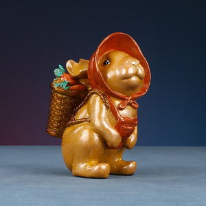 Figura de conejo de cobre con cesta de zanahorias, decoración para el hogar y la oficina, regalo de cumpleaños, decoración para sala de estar, forma irregular, pieza única - Product Image 1