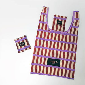 맞춤형 로고 인쇄 접이식 210D 폴리에스터 쇼핑백 립스탑 토트백 나일론 스트라이프 패턴 쇼핑백 - Product Image 1