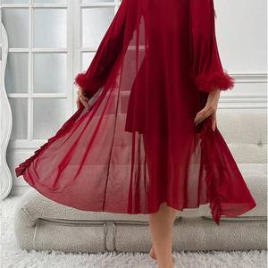 Новое сексуальное кружевное белье для интимных встреч, соблазнительное платье на бретельках, прозрачная ночная сорочка, халат для женщин, свадебный халат с кружевной отделкой. - Product Image 5