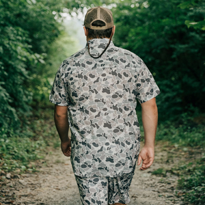 Grs UPF50 tùy chỉnh in ngụy trang thăng hoa Mens nút xuống Áo Sơ Mi Ngắn Tay Áo vịt Camo XXL quá khổ săn bắn Áo sơ mi - Product Image 1