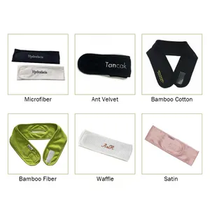 Custom Logo Snel Droog Microfiber Fluwelen Bamboe Satijn Katoen Bad Wassen Meisjes Make-Up Spa Hoofdbanden Voor Vrouwen