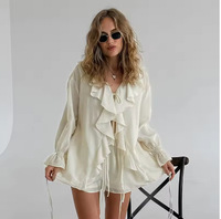 Ensemble chemise et short fleuris pour femme, style français, col en V, volants, à nouer, tenue deux pièces pour les vacances d'été, OEM personnalisé