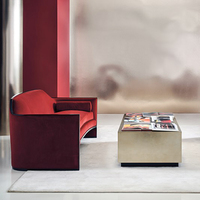 Meubles de luxe personnalisés de Dubaï-Table d'appoint carrée en pierre avec feuille d'or et base en bois massif pour canapé et chaises longues, tables console