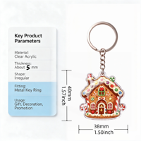 Porte-clés en résine acrylique en forme de maison de Noël en pain d'épices, porte-clés mignon en forme de maison décorée de bonbons