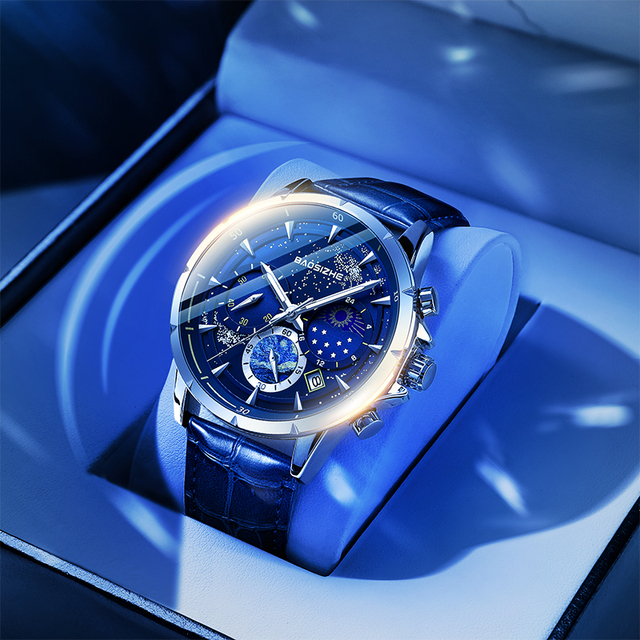 Starry Sky Men Watch, Auto Mechanical Moon Phase Luminous Waterproof Student Swiss Style Quartz Watch