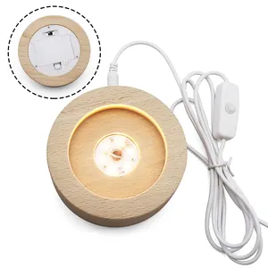 Good Quality Led Lamp Base Beech Wood Crystal Ball Night Light Base With USB Cable