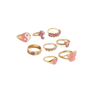 Set di Anelli da Donna INS Bohemien Trendy in Lega Smaltata Rosa con Stella, Farfalla, Margherita, Lettera e Fiore, Gioielli per Feste e Uso Quotidiano - Product Image 6