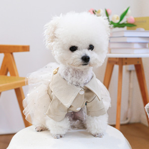 Fashion Elegant Dog Cat Clothing Light Beige Sequined <b>Mini</b> Skirt Leather and Mesh Fluffy Dress Pet Clothes - Product Image 3