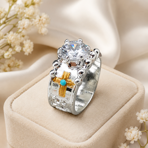 Anello a croce con design bicolore, gioiello alla moda per l'uso quotidiano - Product Image 6