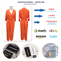 LWC01 Combinaison décontractée tendance pour femme, col en V, manches mi-longues, taille cintrée, jambe large, combinaison une pièce pour femmes avec poche