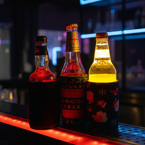 Portabottiglie Refrigerante Personalizzabile con Logo, Luce LED, Vuoto, in Neoprene, per Birra, Matrimoni, Feste e Bar - Product Image 1