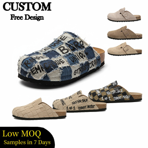 <span class=keywords><strong>Mules</strong></span> et sabots en daim pour hommes avec logo personnalisé, semelle intérieure en liège et semelle extérieure en caoutchouc, chaussures plates à semelle épaisse - Product Image 1