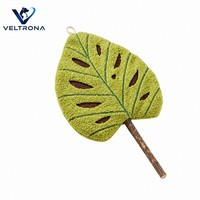 Jouet en peluche feuille de Monstera à la catnip, en tissu vert bouclé, avec tige en bois, rembourré de catnip, 45g