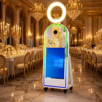 Espejo Arqueado para Fotomatón con Anillo de Luz LED, Pantalla Táctil LCD, Impresión Instantánea, Espejo de Cuerpo Entero para Selfies, Máquina de Fotomatón al por Mayor