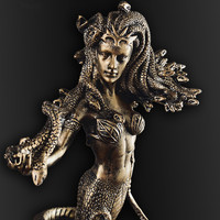 Statue de Méduse, gorgone grecque, monstre serpent debout tenant un arc, 12,6 pouces