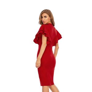 Vestido Rojo Usa di alta qualità fornitori abiti rossi carriera autunno abbigliamento donna inverno Retro abito lavorato a <span class=keywords><strong>maglia</strong></span> a costine rosse - Product Image 3
