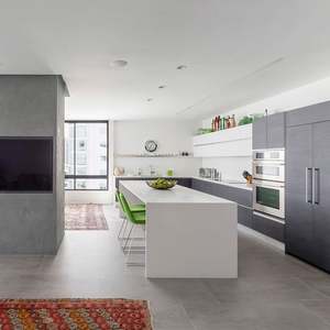 New Design Eco-Friendly MDF Lacquer Door Panel Modern <b>Kitchen</b> Cabinets Handless Style <b>with</b> Quartz Stone <b>Island</b> and Sink - Product Image 3