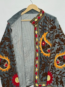 Women's <b>Velvet</b> Mandarin Collar <b>Jacket</b> Hand Embroidered Floral Pattern Full Sleeve Autumn Style <b>Velvet</b> <b>Jacket</b> - Product Image 6