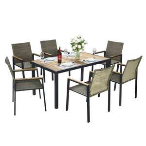 Juego de Muebles de Comedor de Mimbre de 7 Piezas con Tablero de Madera de Acacia, Muebles de Jardín para Exteriores, Patio, Jardín, Césped - Product Image 3