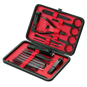 Yaeshii nuovo set di forbici per unghie nere per pedicure personalizzate in acciaio inossidabile tagliaunghie personalizzate set di strumenti per unghie da 18 pezzi