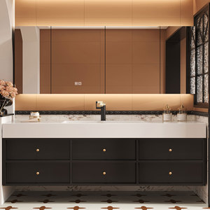 Meuble-lavabo de salle de bain minimaliste et élégant <span class=keywords><strong>avec</strong></span> vasque simple/double, meuble-lavabo suspendu, <span class=keywords><strong>miroir</strong></span> LED intelligent <span class=keywords><strong>avec</strong></span> fonction anti-buée - Product Image 1