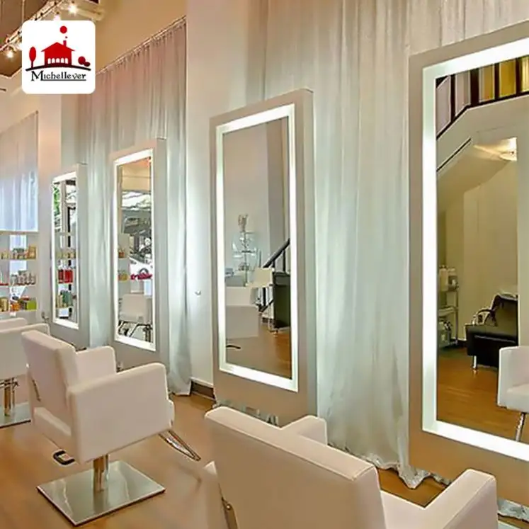 Personalizar o logotipo iluminar retângulo beleza iluminação led espelho luxo inteligente espelho para salão de cabeleireiro móveis led espelho atacado