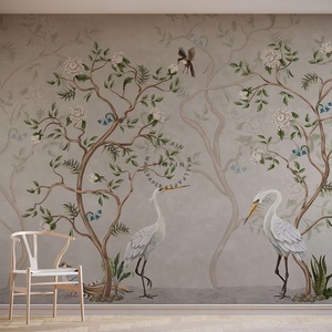 Papel Tapiz Autoadhesivo con Diseño Floral de Aves Estilo Chinoiserie para Decoración de Interiores - Product Image 1